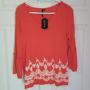 Nine Four One Knit Top NWT Petite Medium Orange